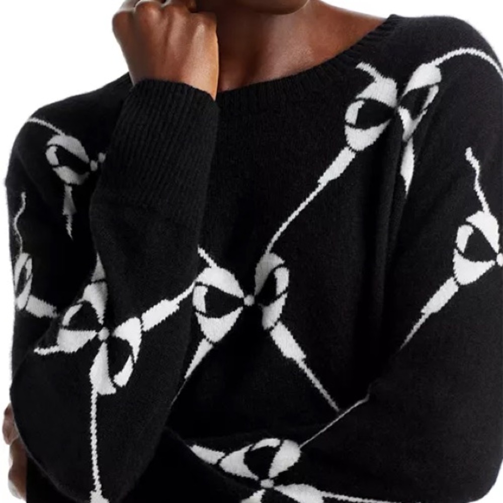 Aqua Cashmere Black Oversized Sweater with White Bow Design - Picture 6 of 15